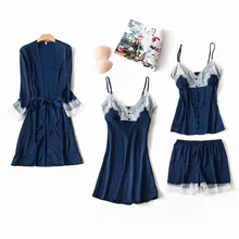 Женский халат и халат, 4 шт., ночная сорочка, 4 шт., одежда для сна, шелковый халат, домашний костюм, комплект, Женские топы и блузки