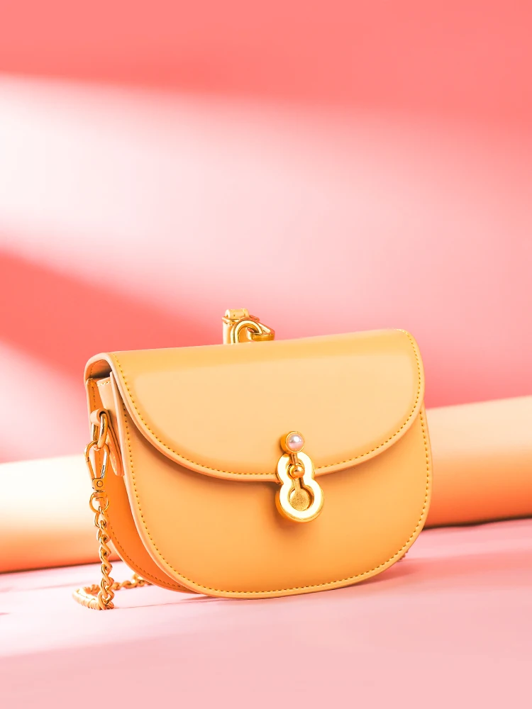 

Mini Saddle Handbag PU Leather Chain Bag Lock Woman Bag Wild Foreign Ins Super Fire Shoulder Messenger Bag Soft Surface