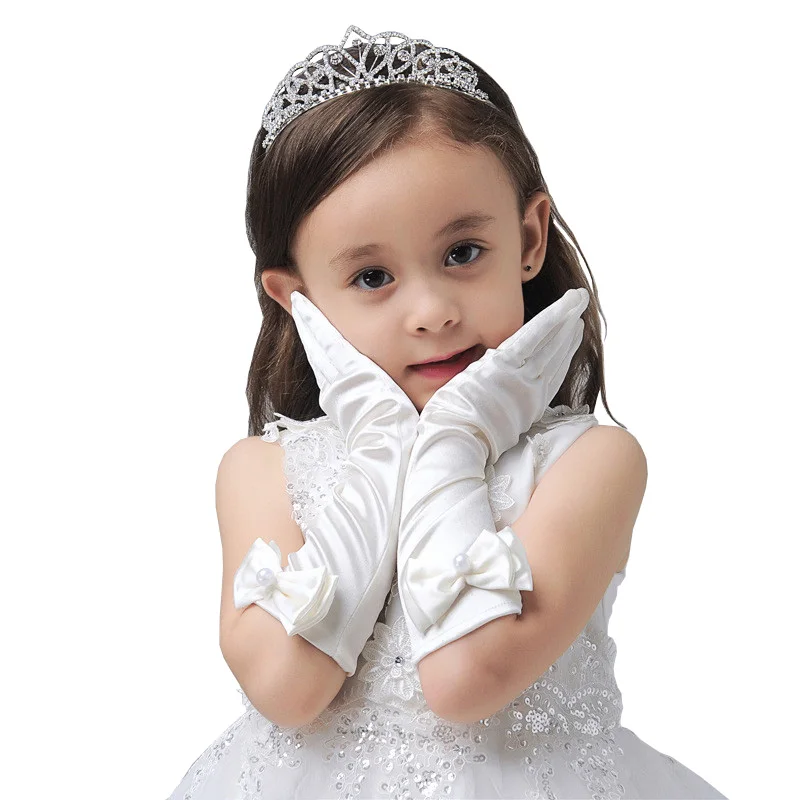 Детские перчатки и варежки для младенцев детский день танца профессиональные перчатки для принцессы, для девочек Весна-осень-зима белая или синяя рубашка с длинными перчатки - Цвет: White girls gloves