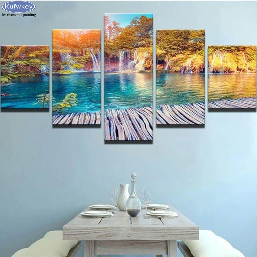 

Full Square/Round Drill Diamond Painting Waterfall Nature Landscape 3D Diamond embroidery 5 pcs Cross Stitch Mosaic Rhinestones