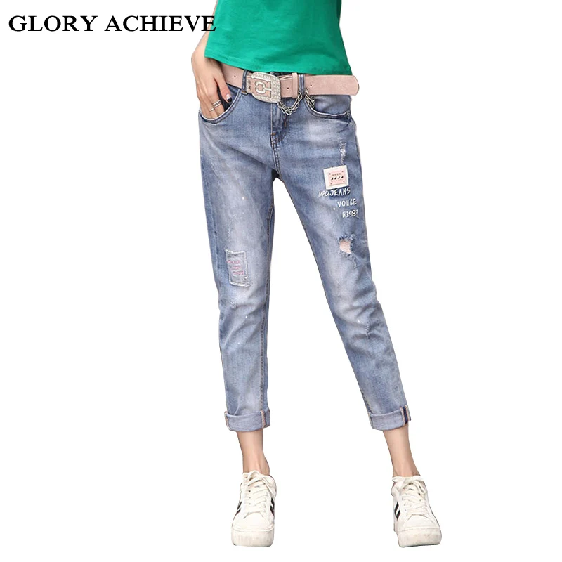 

Glory achieve Ripped Jeans For Women Jeans Boyfriend Plus Size Denim Jeans With Holes Summer Straight Harem Female Jeans