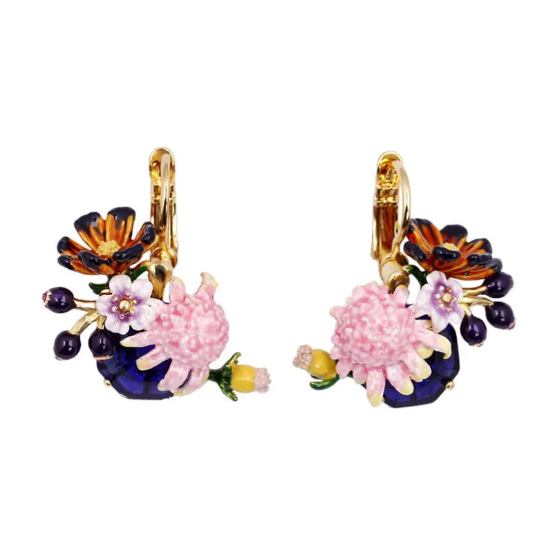 

Unique garden series flowers gem earrings for women enamel glaze blooming flower stone stud earring fashion jewelry