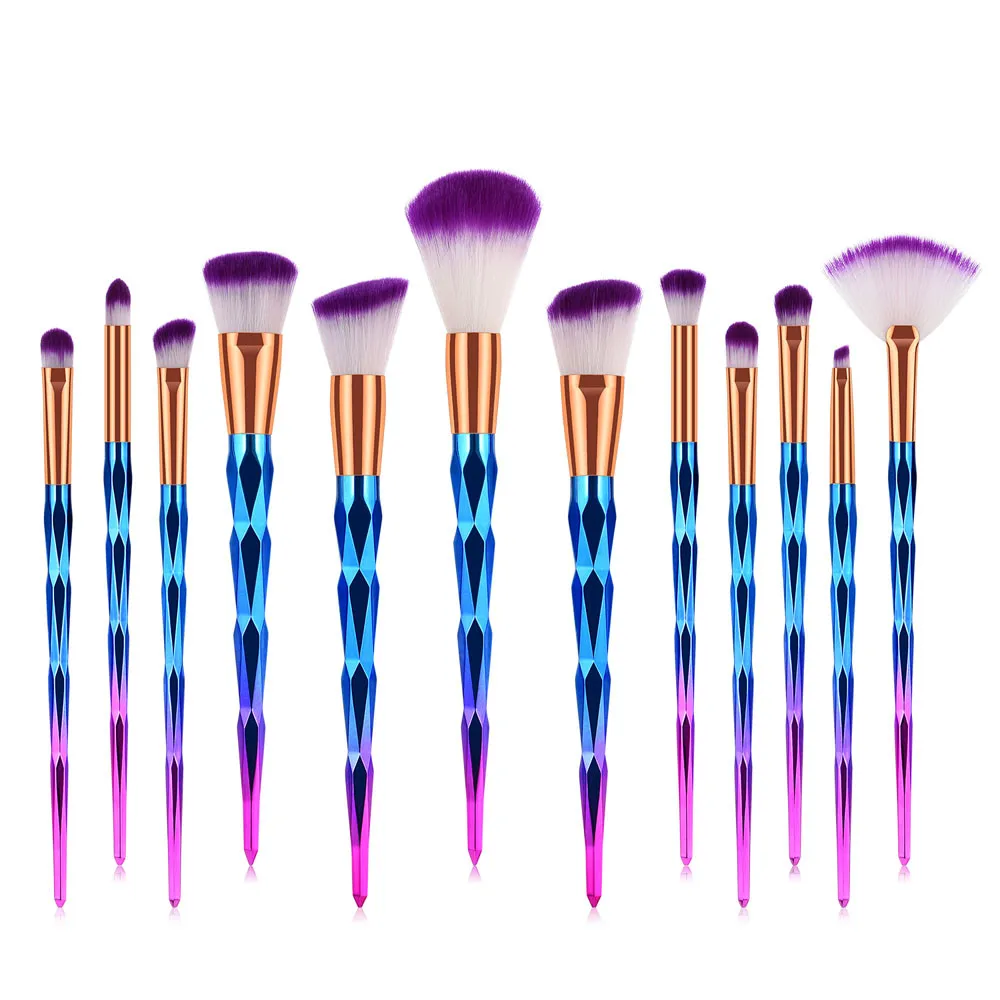 

Makeup Brush Rainbow Makeup Brushes Set 12pcs Rhinestone Tools Pro Powder Foundation Eye Lip Concealer Face colrful Brush Kit