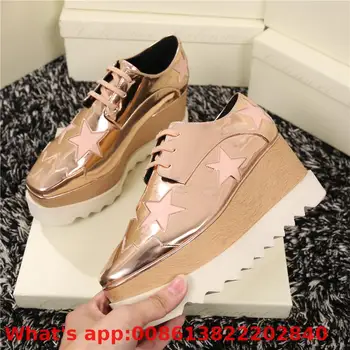 

Stars With The Same Autumn And Winter New Casual Slope With Gold Single Toe Shoes Thick Sole Stars Platform Shoes Women