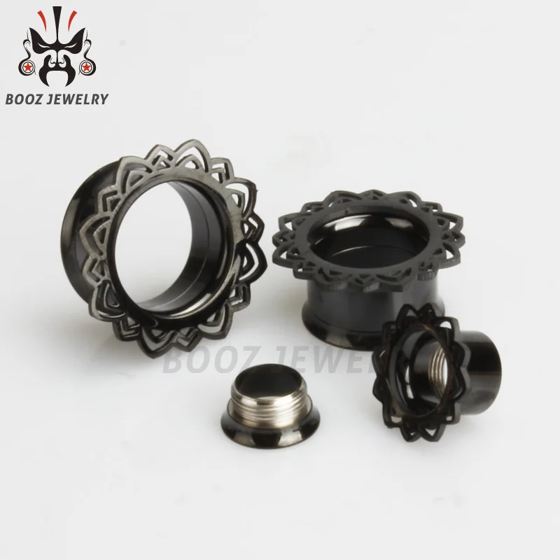 Kubooz 2 шт. серьги из нержавеющей стали для туннельного пирсинга украшения для тела расклешенные спиральные ушные приборы - Окраска металла: black