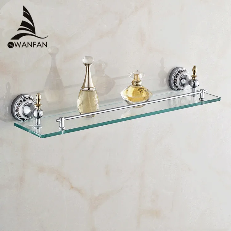 

Bathroom Shelves Golden Finish Metal Material Bath Shelf With Single Tempered Glass on the Wall Bathroom Storage Holder ST-6713