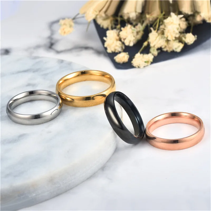 4mm Wedding Rings Wholesale 316L Stainless Steel Fashion Glossy Face 4 Color Love Couple Rings for Women Men Classic Jewelry
