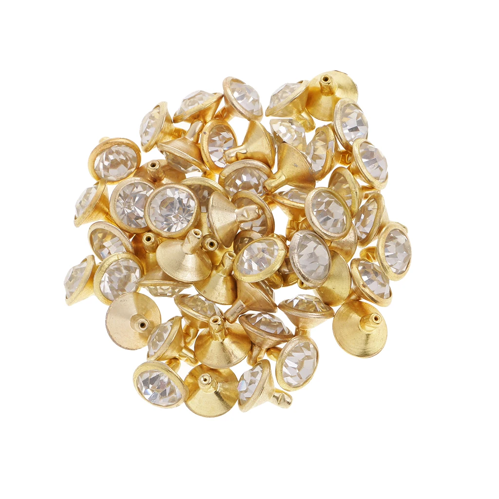 50 Pieces Rhinestone Rivets Studs Buttons for Sewing Crafts DIY Bag Clothes Shoes 7/10mm Silver/Gold Leathercrafts Accessories