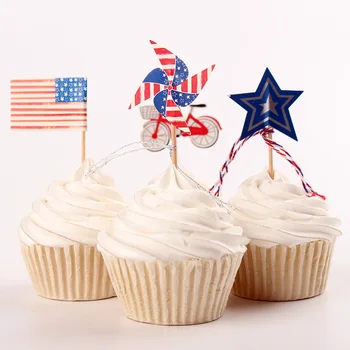 

24pcs/set Banner Windmill Bicycle Cupcake Wrapper Cake Toppers Fruit Toothpick Cake Accessory