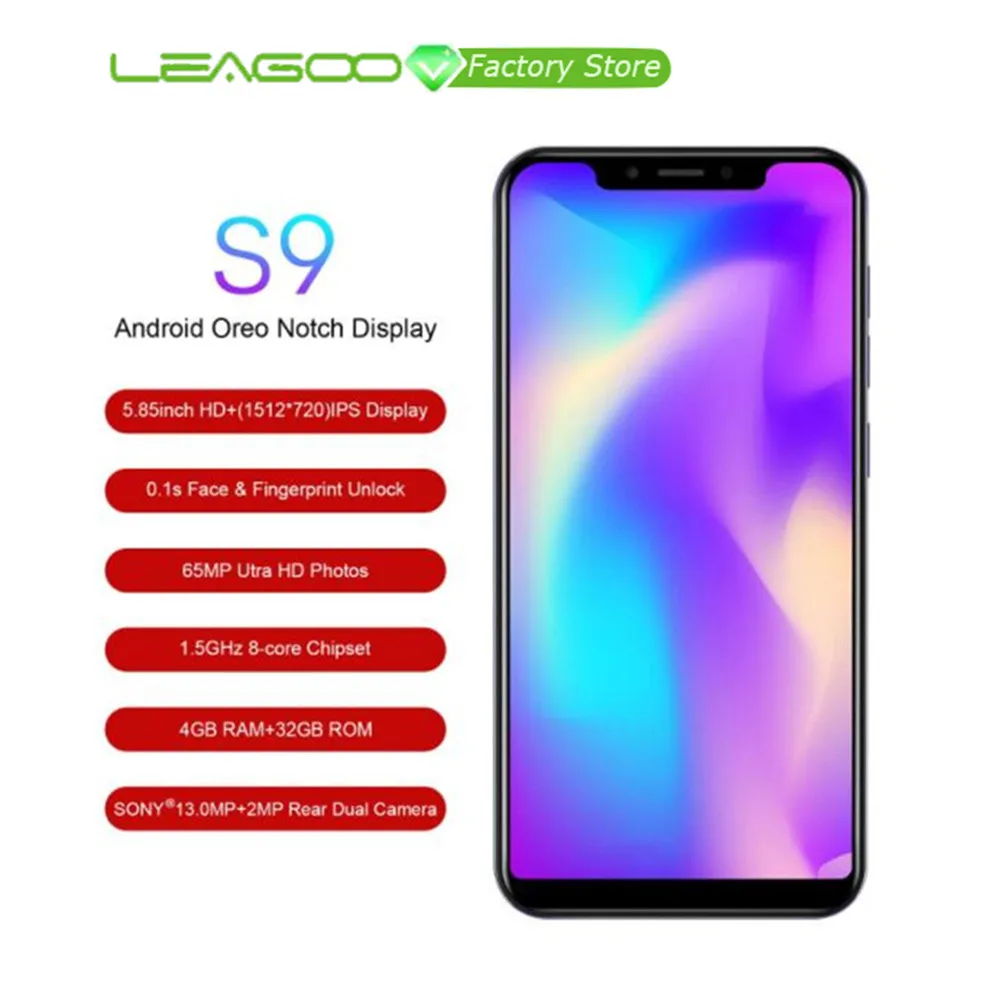 Leagoo S9 4G LTE u-образный мобильный телефон Android 8,1 MTK6750 Восьмиядерный 5,8" HD+ ips 4 Гб ram 32 Гб rom 13,0 МП отпечаток пальца