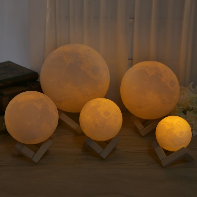  Rechargeable 3D Magical LED Luna Night Light Moon Lamp Desk USB Charging 2 Color Change Touch Contr