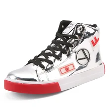 Крутые мужские высокие кроссовки с золотыми блестками; обувь на плоской платформе со шнуровкой; обувь золотистого цвета; мужская обувь с блестящими серебристыми красовками