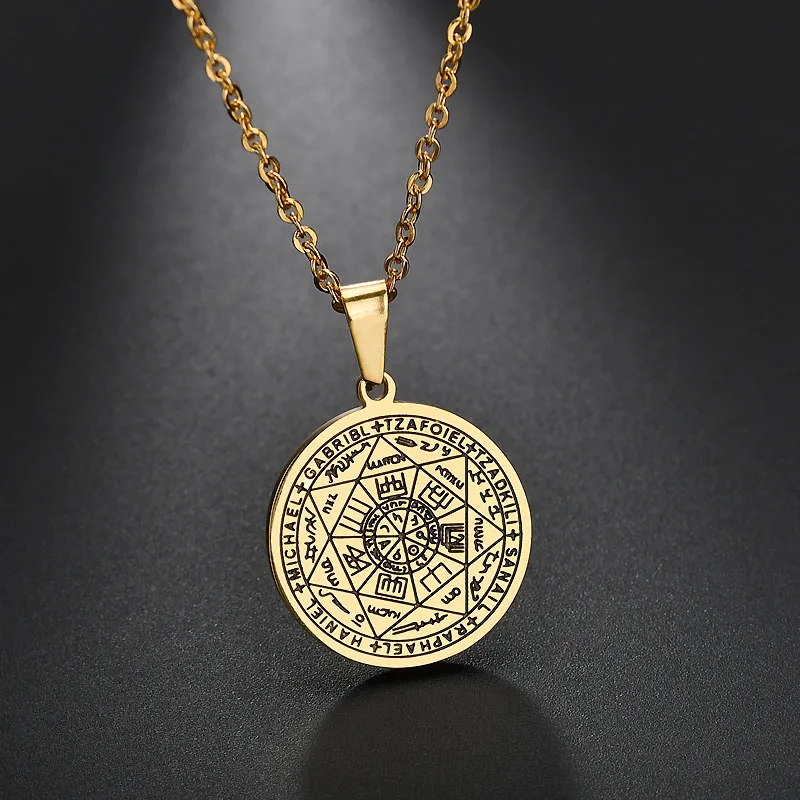Ожерелье с подвеской в виде золотых талисманов юкам, Seven Archangels, нержавеющая сталь, пентакль, Соломон Каббала, ожерелье для женщин