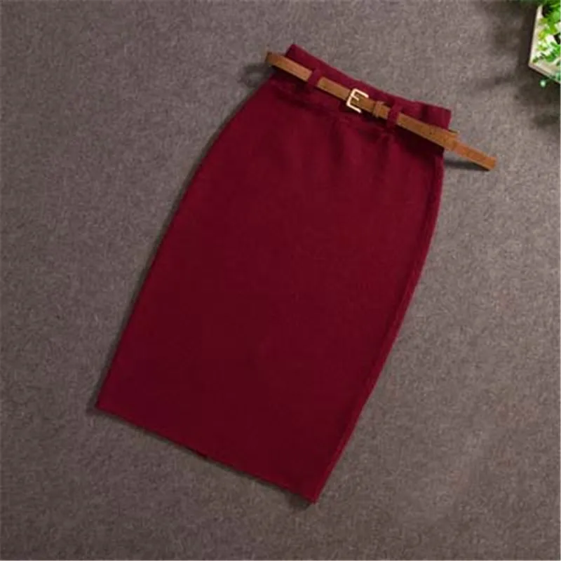 Женская трикотажная юбка карандаш с завышенной талией и поясом|skirt knitted|midi skirtwomen
