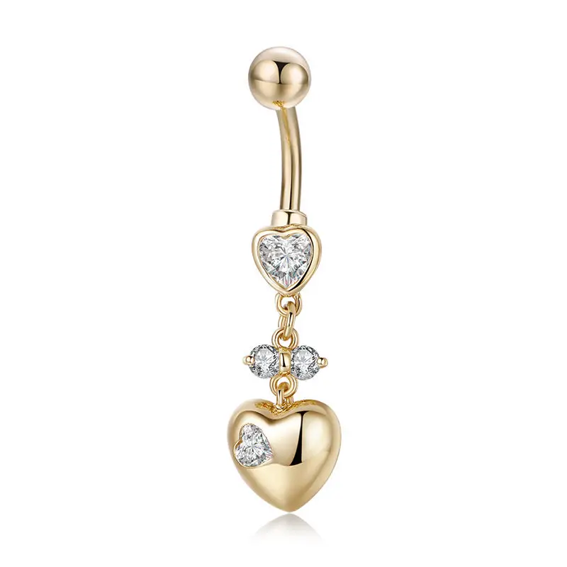 Hot Statement Hollow Double Heart Gold Surgical Steel Piercing Body Jewelry Sexy Crystal Zircon Pendant Belly Button Rings - Окраска металла: P0323JB