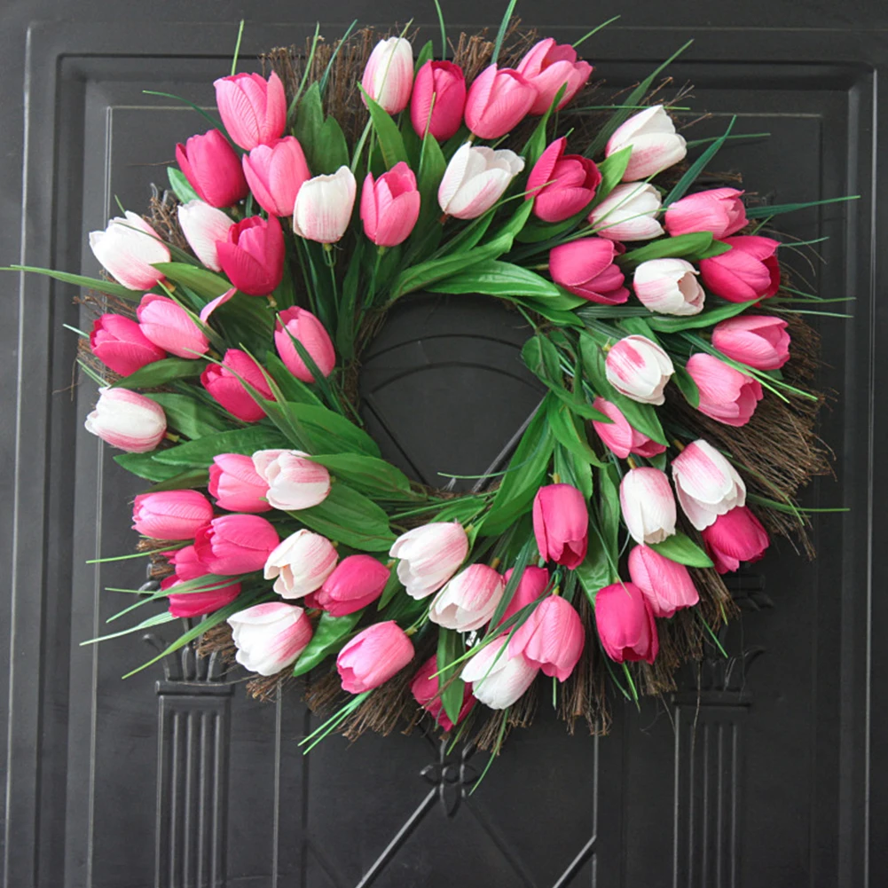 

Artificial Wreath Twig Wedding Lifelike Hanging Green Door Tulip Floral Garland Silk Cloth Party Window Decoration Flowers