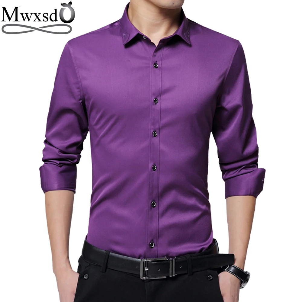 

high Quality 2019 men casual slim fit Shirt Men's Long Sleeve silk shirts Turn-down Collar cotton dress Shirts size M-5xl
