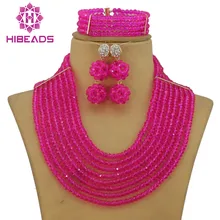 Модная розовая фуксия 8 Пряди Африканский набор ювелирных украшений из бисера коренастый в нигерийском стиле Кристалл Бусины Цепочки и ожерелья комплект gs118