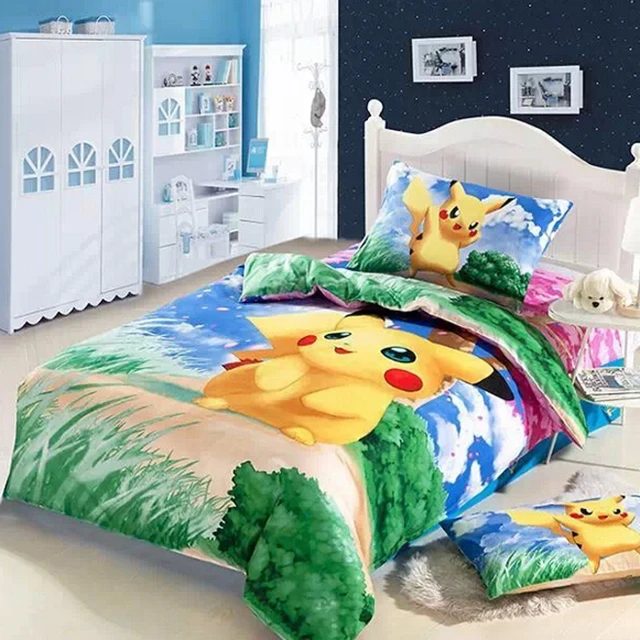 3D Pikachu Kids bedding comforter set cartoon twin size children duvet cover bedspread bed in a