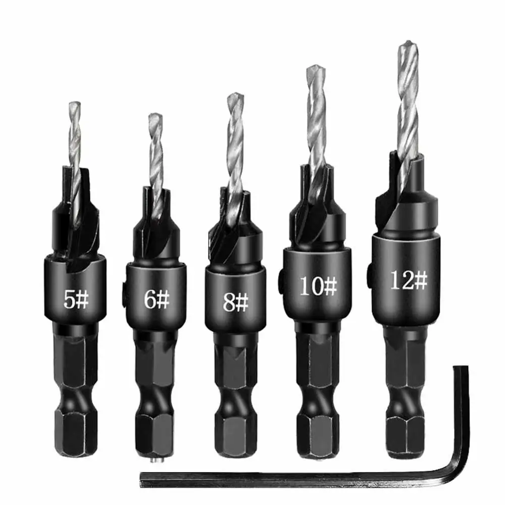 

5pcs/Lot Countersink Drill Woodworking Drill Bit Set Drilling Pilot Holes For Screw Sizes #5 #6 #8 #10 #12