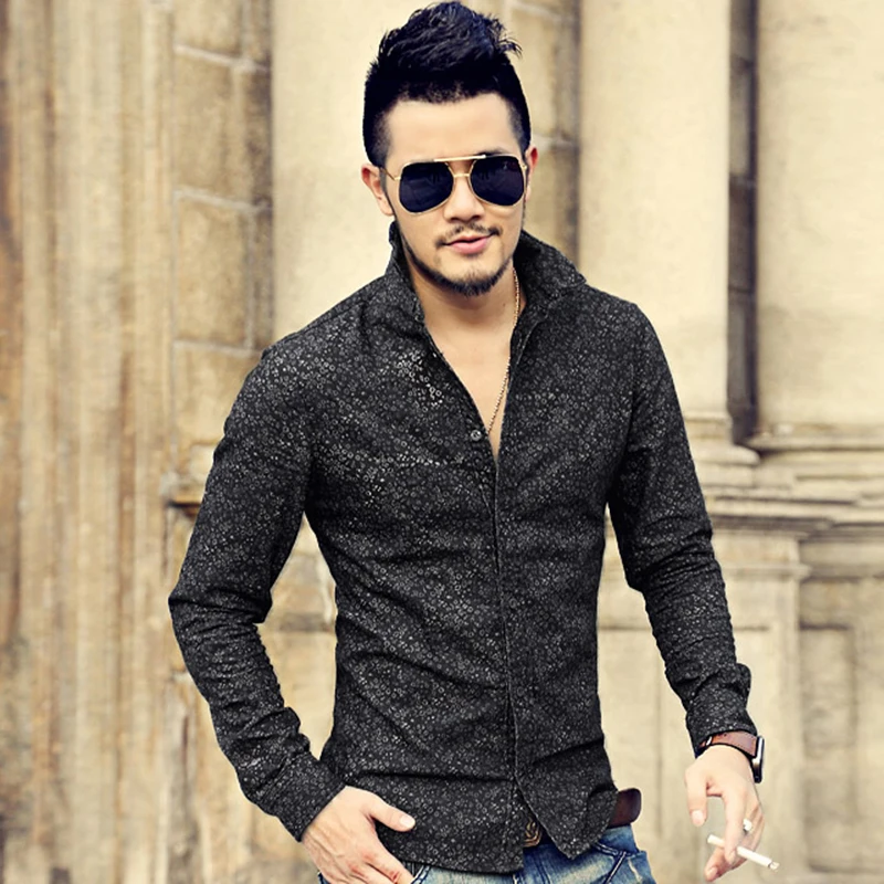 Новая метросексуальная Мужская джинсовая рубашка с 3d принтом цветов мужская