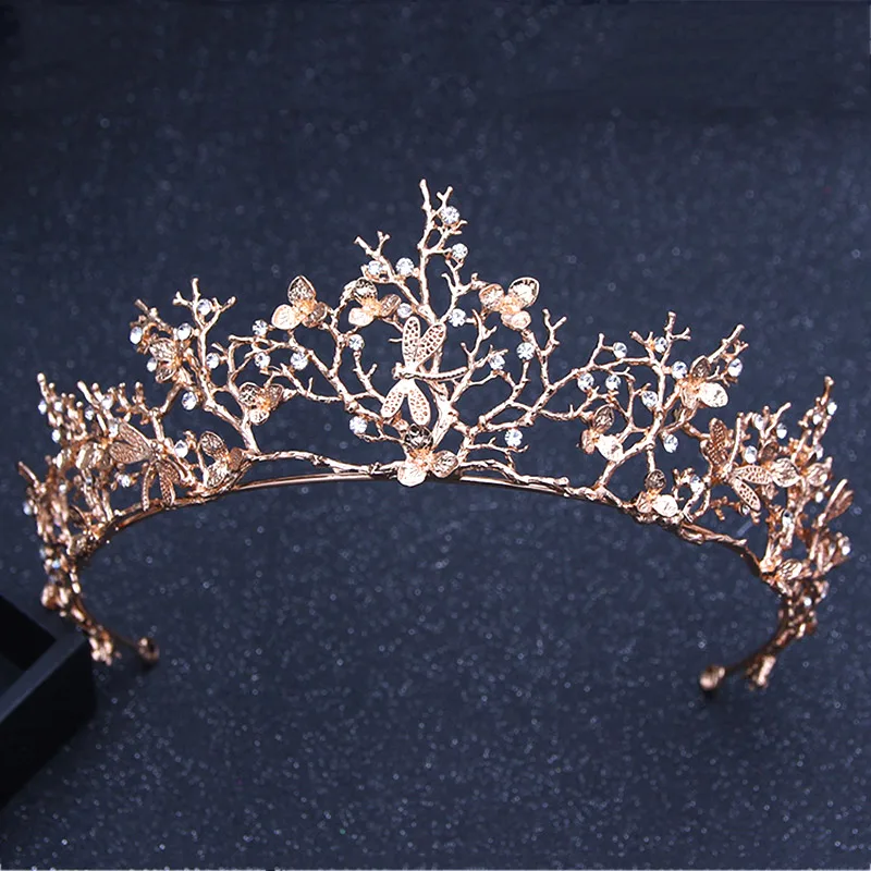 Различные серебряные, золотые короны с кристаллами для невесты, диадема, модная королева для свадьбы, корона, головной убор, свадебные украшения для волос, аксессуары - Окраска металла: Gold