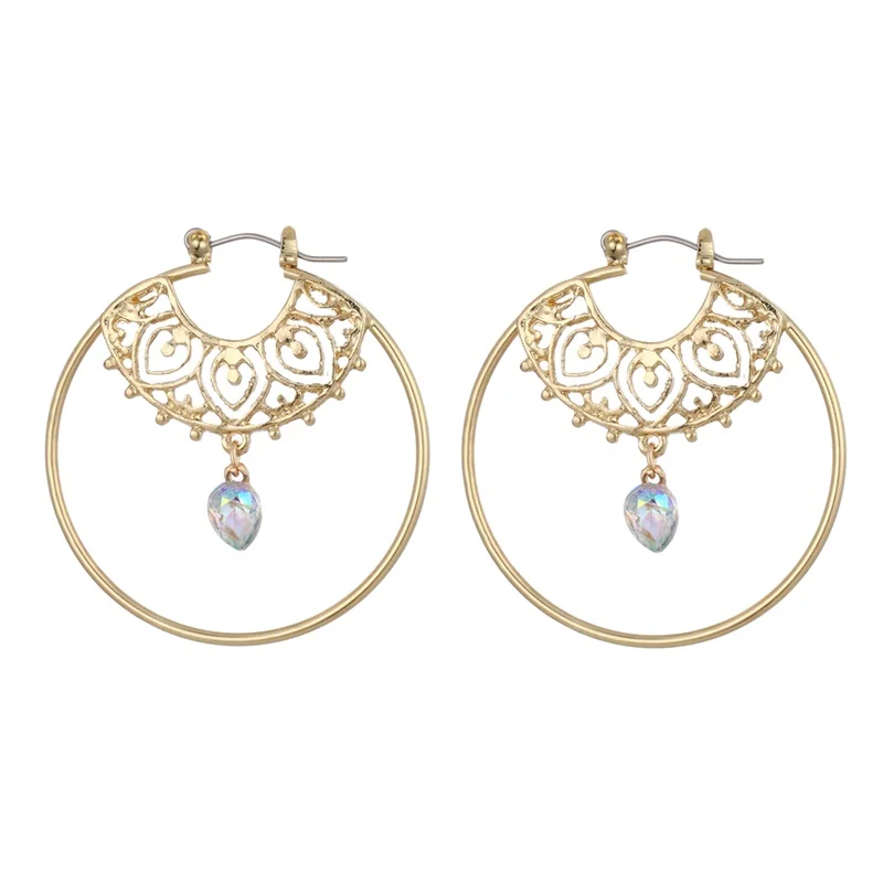 Gold Color Big Circle Round Hoop Earrings For Woman Boho Water Geometric Earring Party Jewelry Bohemian Accessories new - Окраска металла: Золотой цвет