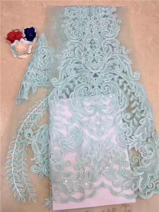 

Fashion African Lace Fabric High Quality Sky blue Lace nigerian lace fabric 2019 high quality lace Sequins 5yards peach(FJ-1-19