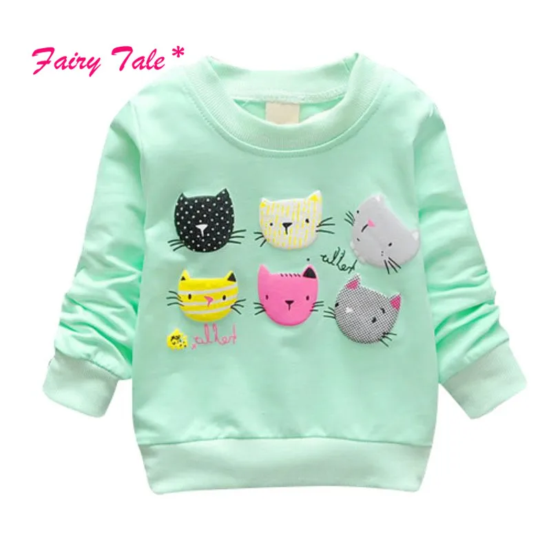 

2017 Spring Cartoon Cat Print Girls Sweatshirts Casual Long Sleeve Sweater Baby Girl Pullover Kids Girls Clothes