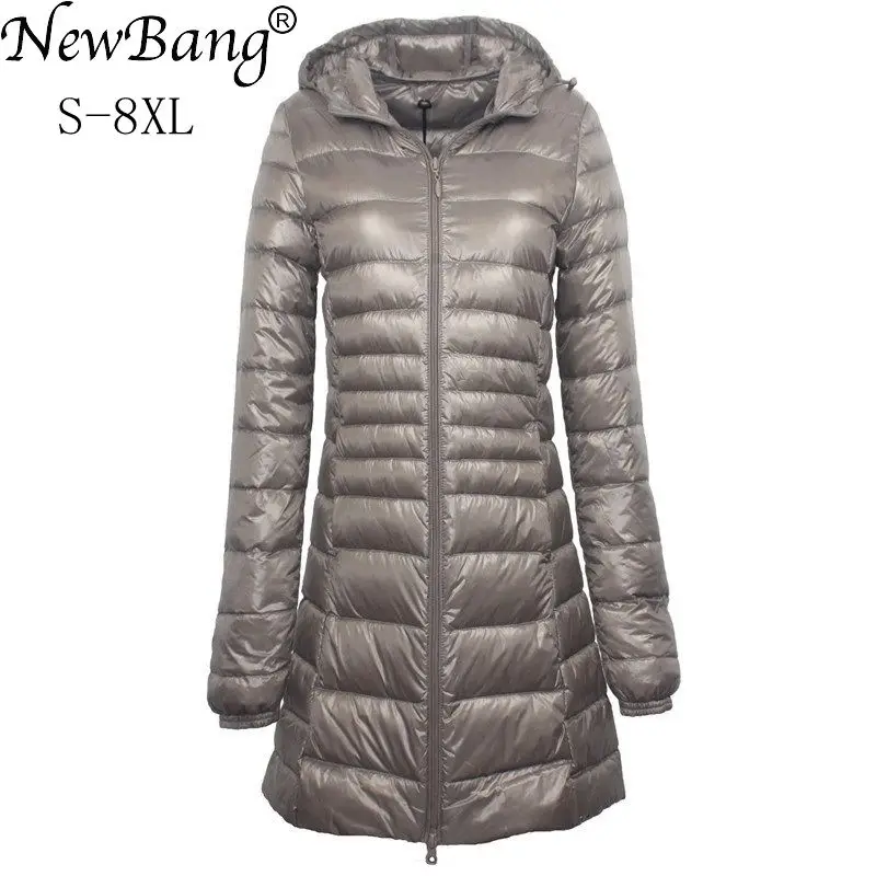 NewBang 7XL 8XL плюс длинный пуховик женский зимний ультра легкий пуховик женский с капюшоном пуховик женский большой размер пальто