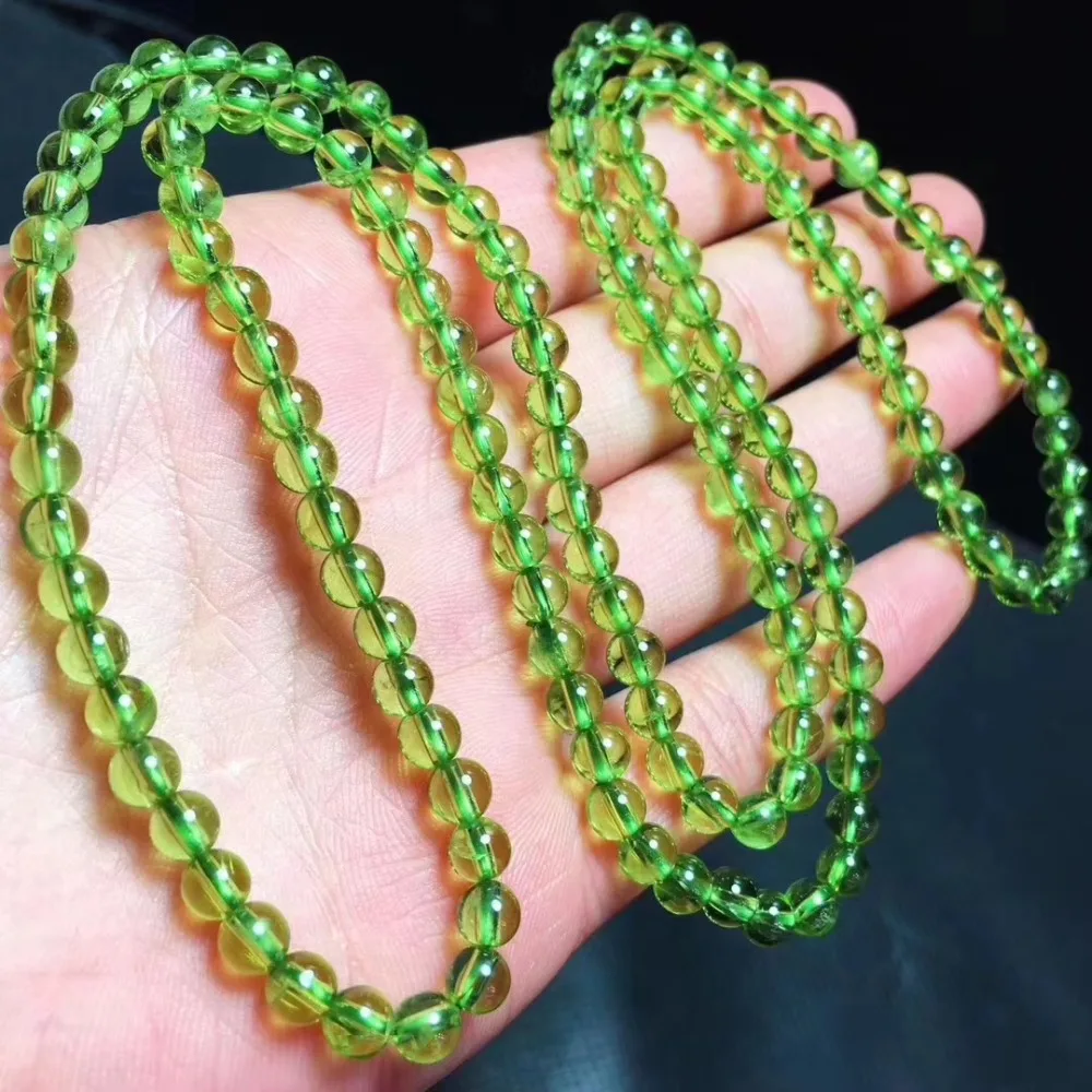 

Genuine Natural Green Peridot Clear Round Beads Bracelet 5mm Women Man 3 Laps Stretch Crystal Bracelet Fashion AAAAAA