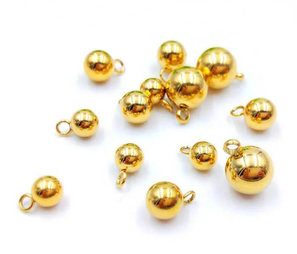 Stainless Steel Gold tone Round Ball with Loop Pendant Charms DIY Bracelet Necklace Making Crafts 3mm 4mm 5mm 6mm 8mm 10mm | Украшения и