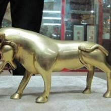 Bi001881 5 Тибет Чистая Бронза Медь 24 К Золота фантазии Хищный зверь Foo Бог БЫК БЫК Статуя