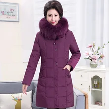 Большой размер, XL-5XL(обхват груди 126 см), пуховик для среднего возраста, Женская длинная стильная толстая одежда для мамы, теплая зимняя одежда до колена
