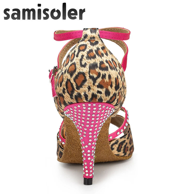 Samisoler/леопардовая Новинка; блестящая ткань; блестящие стразы для бальных танцев; модные женские туфли для латинских танцев