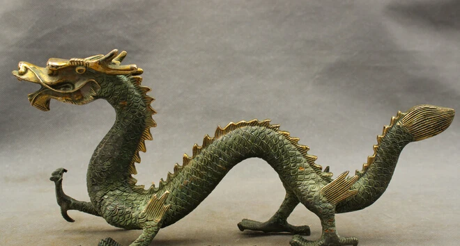 

wholesale factory 12" Folk Chinese Bronze Copper Gilt FengShui Year Zodiac Dragon Statue Sculpture 25% off