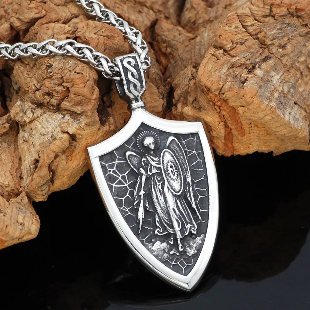 ST.MICHAEL ARCHANGEL крест щит молитва медаль амулет кулон ожерелье из нержавеющей