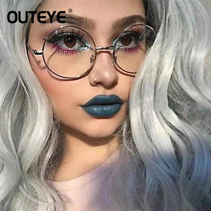 

OUTEYE New Men Women Nerd Glasses Clear Lens Eyewear Unisex Retro Eyeglasses Nerd Spectacles Big Round Metal Frame Glasses