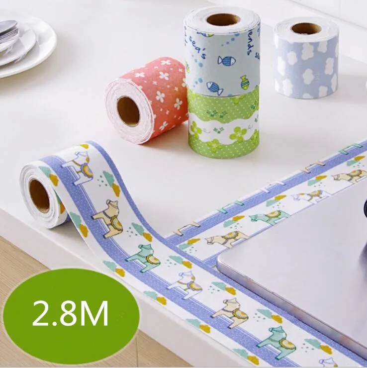 Waterprood PVC Bath Wall Sealing Strip Self Adhesive Tape Kitchen Sink Basin Edge Four Colors Optional 2.8M Cute |