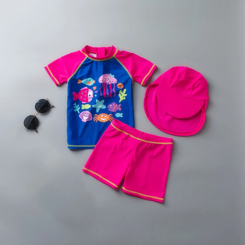 

Two Piece Swimsuit Children's Bathing Suit Baby Uv Prodection Suit with cap Girls Swimwear Baby Girls Swimsuit Kids Swimsuit
