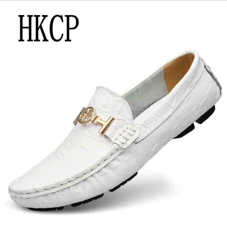 

HKPC 2019 new Spring summer new men's peas shoes lazy shoes leather men's casual shoes driving shoes large size 36-50