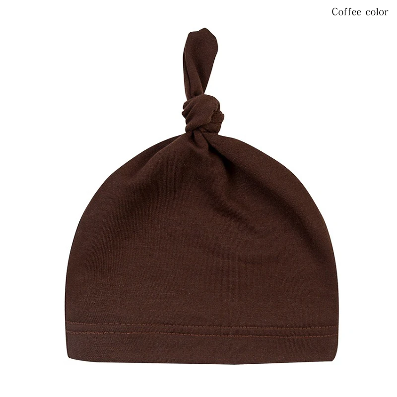Модный теплый для новорожденного детский головной убор, одноцветные шапочки с узлом для малышей из чистого хлопка, практичная дышащая Защитная детская шапка