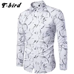 T-Bird новый бренд 2017 Для мужчин рубашка геометрический платье с принтом рубашка с длинным рукавом Slim Fit Camisa Masculina Повседневное Мужской