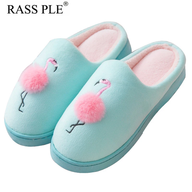 

RASS PLE 2018 Cute Animal Flamingo Slippers Winter Warm Slippers Fur Slippers Zapatillas Andar Por Casa Non-Slip Shoes Women
