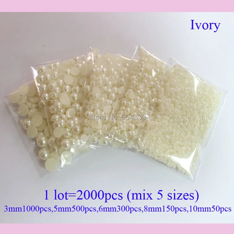 

Free Shipping LANZZAY Ivory 2000pcs/lot Mix 5 Sizes Half Round Flat Back Imitation Pearls DIY Craft Decoration