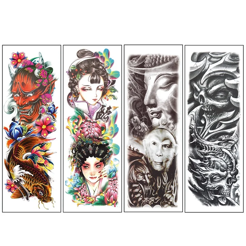 

4Pcs/Lot Waterproof Temporary Tattoos Sticker Full Arm Beijing Opera Pattern Pattern Tattoos Applique Arm Full Arm Tattoos Sti