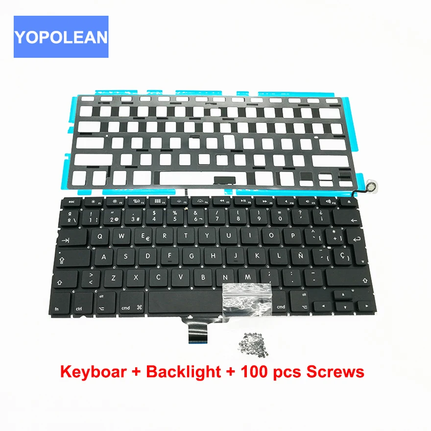 

NEW Spain Keyboard with Backlight & 100pcs Keyboard Screws For Macbook Pro 13.3" A1278 2009 2010 2011 2012