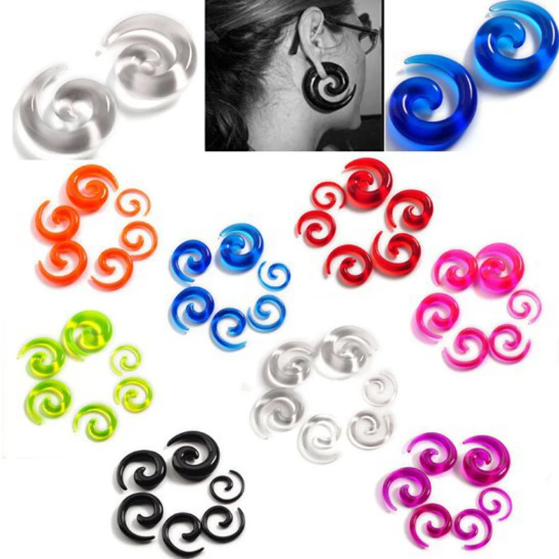 

12pc Lots Resin Colors Spiral Gauge Ear Plug Stretcher Flesh Ear Piercing 2-8MM