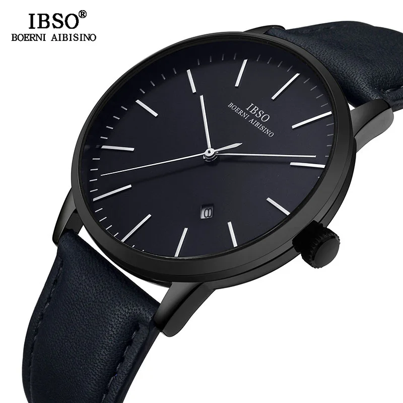 IBSO Брендовые мужские кварцевые часы простые деловые кварцевые часы для мужчин с кожаным ремешком наручные часы без цифрового циферблата Прямая поставка