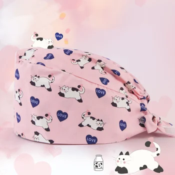 

Cat Female Surgical Scrub Hat Medical Nurse Hat Thin Cotton Tie Back Dental Clinic Hospital Operation Room Work Hats